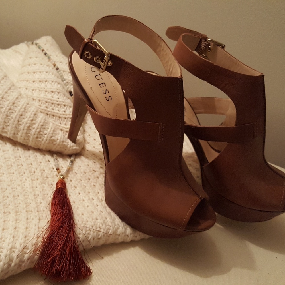 Guess leather peep toe heels